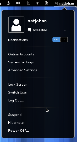 alternative status menu enable a switch off button